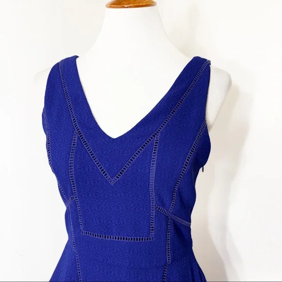 Anthropologie Cobalt Blue Eyelet Embroidered Fit and Flare Sleeveless Dress - Picture 2 of 10